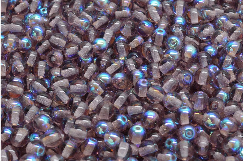 圆形 Druck 珠，透明浅紫水晶 Ab (20040-28701)，玻璃，捷克共和国