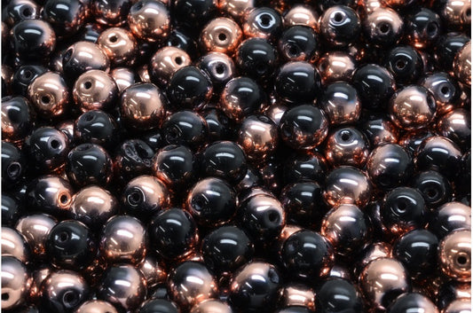 Round Druck Beads, Black Rose Gold Capri (23980-27101), Glass, Czech Republic