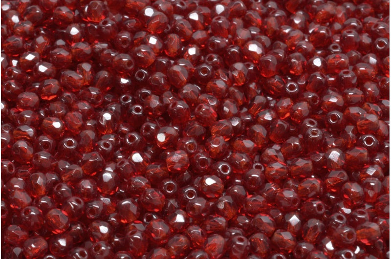 Faceted Round Fire Polished Beads, Transparent Red (90100), Glass, Czech Republic