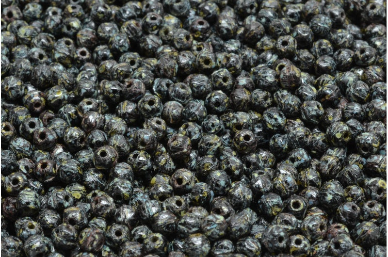 OUTLET 10 grams English Cut Beads, 4 x 4 mm, Black Travertin (23980-86800), Glass, Czech Republic