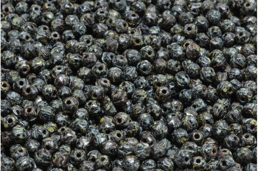 Englische Schliffperlen, 5 schwarze Travertinperlen (23980-86800), Glas, Tschechische Republik