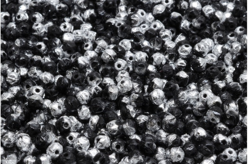 English Cut Beads, 5 Black Crystal Silver Half Coating (5-23980-27001), Glass, Czech Republic