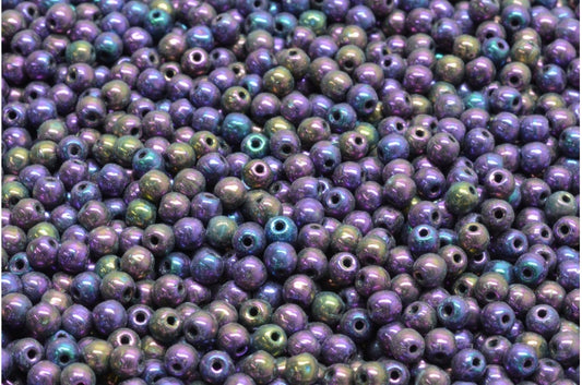 Round Druck Beads, Black Purple Iris (23980-21495), Glass, Czech Republic