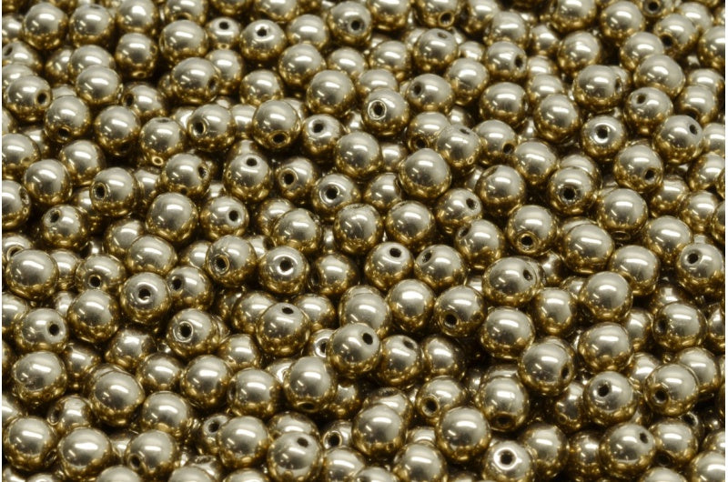 Round Druck Beads, Black Brass (23980-90215), Glass, Czech Republic