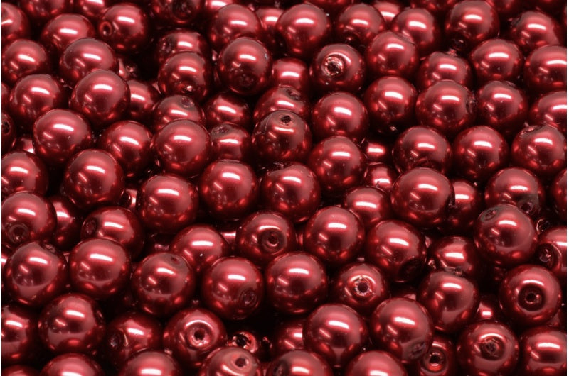 アウトレット 10グラム ラウンドドラックビーズ、ホワイトレッドパール（02010-70499）、ガラス、チェコ共和国