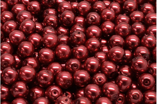 アウトレット 10グラム ラウンドドラックビーズ、ホワイトレッドパール（02010-70499）、ガラス、チェコ共和国