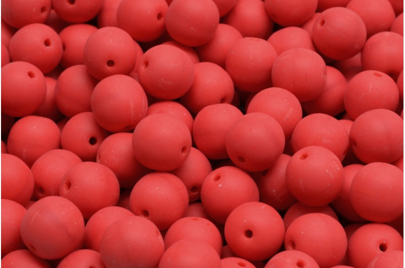 ラウンドドラックビーズ、不透明レッドマット（93200-84100）、ガラス、チェコ共和国