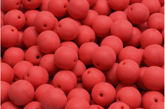 ラウンドドラックビーズ、不透明レッドマット（93200-84100）、ガラス、チェコ共和国