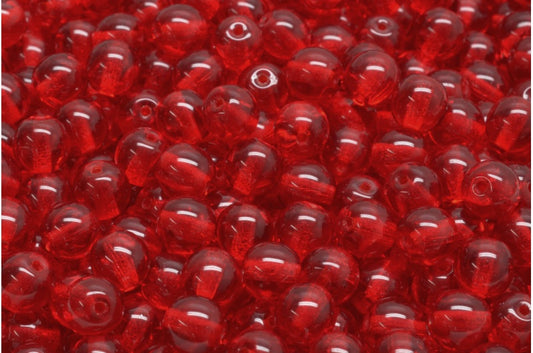 Round Druck Beads, Ruby Red (90080), Glass, Czech Republic