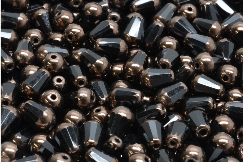 Faceted Fire polished Teardrop Beads, Black Bronze (23980-14415), Glass, Czech Republic