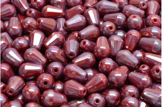 Faceted Fire polished Teardrop Beads, Red Nebula (93190-15001), Glass, Czech Republic