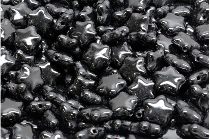 Flat Star Beads, Black (23980), Glass, Czech Republic