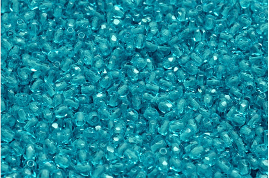 Faceted Round Fire Polished Beads, Transparent Aqua (60150), Glass, Czech Republic