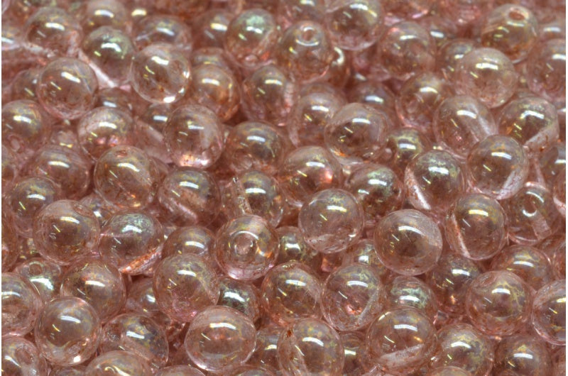 Round Druck Beads, Crystal Terracotta Red (00030-15495), Glass, Czech Republic