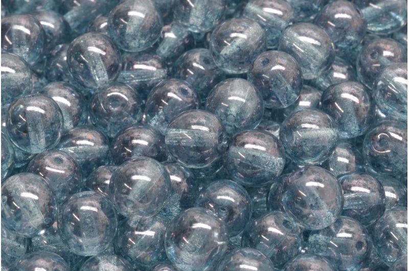 Round Druck Beads, Crystal Terracotta Blue (00030-15464), Glass, Czech Republic