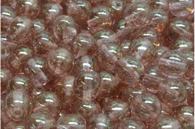 Round Druck Beads, Crystal Terracotta Red (00030-15495), Glass, Czech Republic