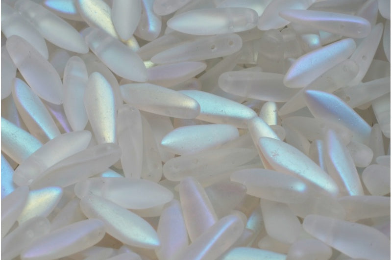 OUTLET 10 grams 2-Hole Dagger Beads, 5 x 16 mm, Crystal Matte Ab (00030-84100-28701), Glass, Czech Republic