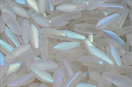 OUTLET 10 grams 2-Hole Dagger Beads, 5 x 16 mm, Crystal Matte Ab (00030-84100-28701), Glass, Czech Republic