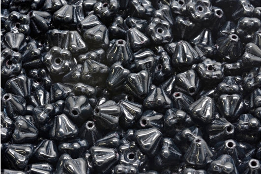 Bell Flower Beads, Black (23980), Glass, Czech Republic