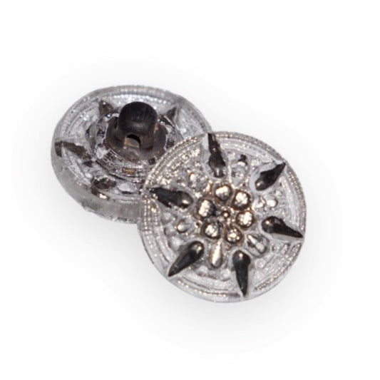 2 pcs Hand Painted Glass Buttons with ornament, size 6 (13.5 mm), Glass, Czech Republic