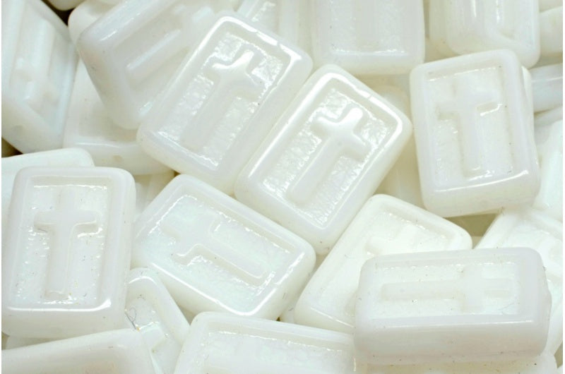 Rectangle Cross beads, White (02010), Glass, Czech Republic