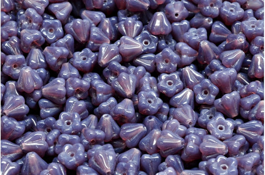 Bell Flower Beads, Opal Dark Lavender (21010), Glass, Czech Republic