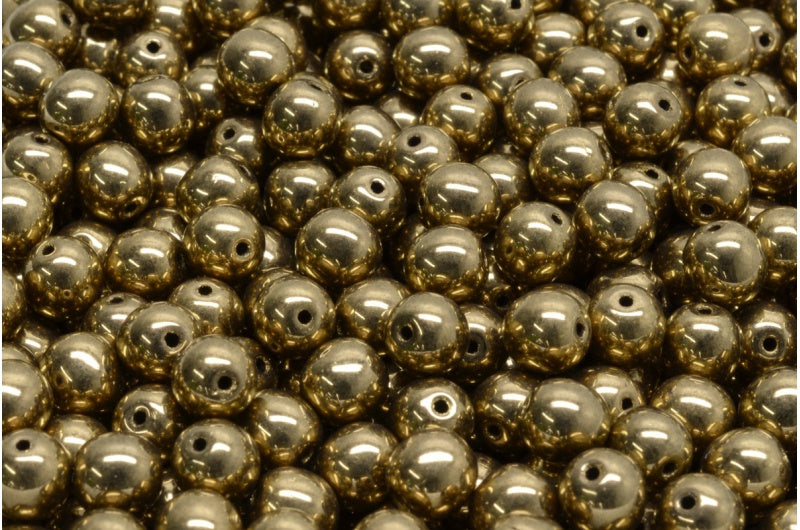 ラウンドドラックビーズ、ブラックブラス（23980-90215）、ガラス、チェコ共和国