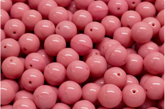 Round Druck Beads, Opaque Pink (73030), Glass, Czech Republic