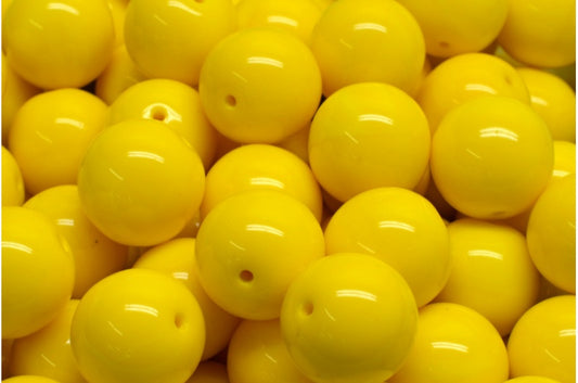 OUTLET 250g/50g Round Druck Beads, 12 x 12 mm, Yellow (83120), Glass, Czech Republic