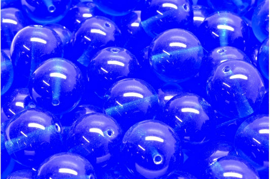 Round Druck Beads, Transparent Blue (30060), Glass, Czech Republic