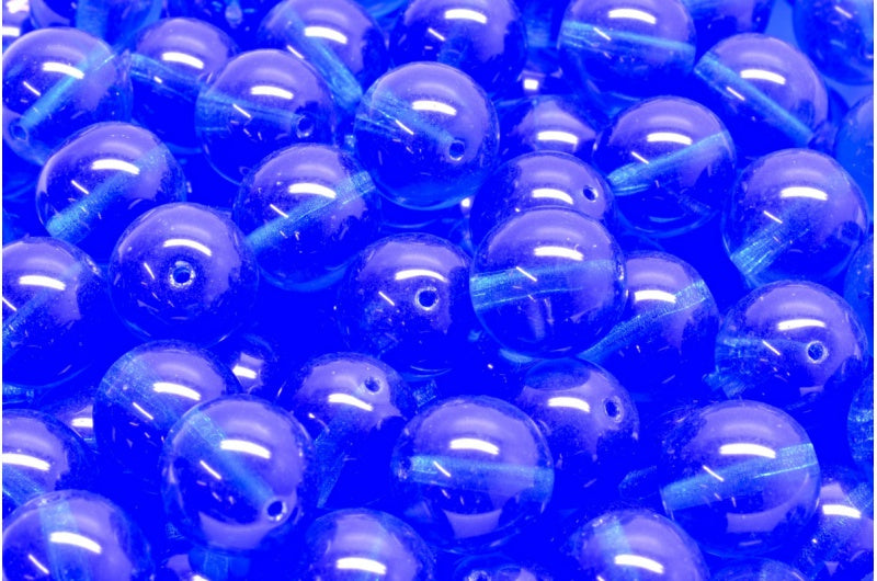 Round Druck Beads, Transparent Blue (30060), Glass, Czech Republic