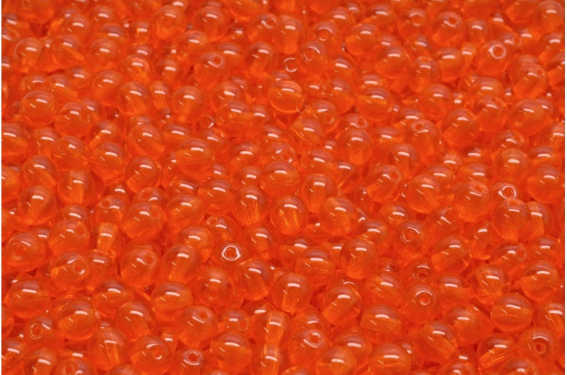 Round Druck Beads, Transparent Orange (90030), Glass, Czech Republic