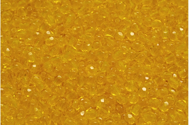 Faceted Round Fire Polished Beads, Transparent Yellow (80020), Glass, Czech Republic