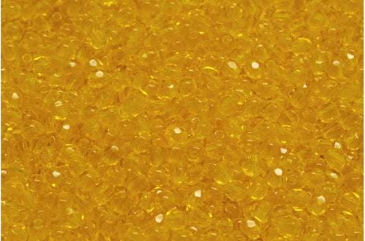 Faceted Round Fire Polished Beads, Transparent Yellow (80020), Glass, Czech Republic