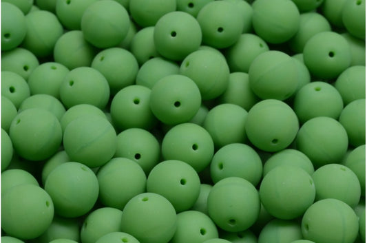 Round Druck Beads, Opaque Green Matte (53320-84100), Glass, Czech Republic