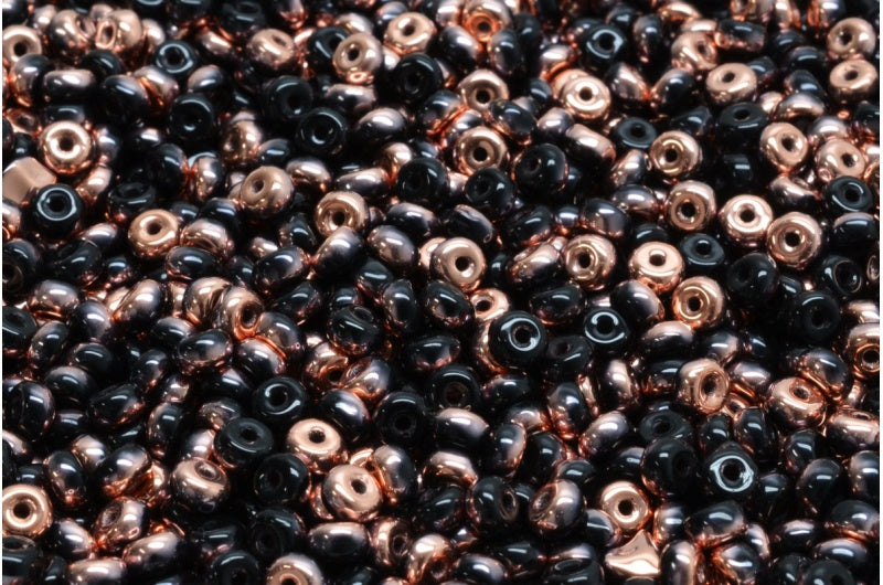 Rondelle Druck Beads, Black Rose Gold Capri (23980-27101), Glass, Czech Republic