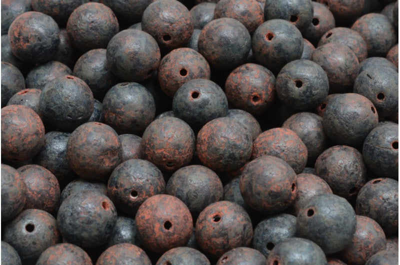 OUTLET 10 克圆形 Druck 珠子，8 x 8 毫米，黑色蚀刻石灰华 (23980-ETCH-86800)，玻璃，捷克共和国