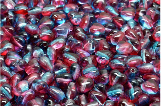 Heart Beads, Crystal Blue-Red Transparent Dyed (00030-48013), Glass, Czech Republic