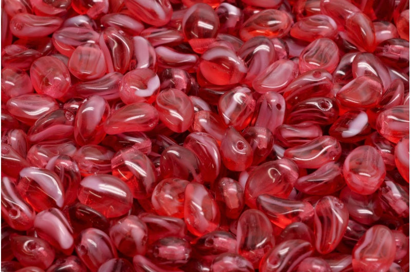 Tulip Petal Beads, Mixed White Red (06708), Glass, Czech Republic