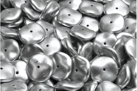 Ripple Beads, White Silver Matte (02010-01700), Glass, Czech Republic