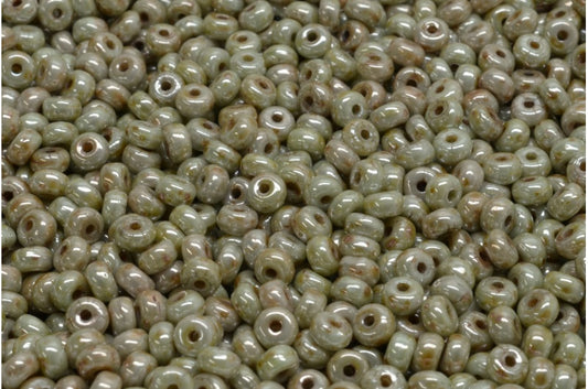 Rondelle Druck Beads, White Stain With Luster Green (02010-65455), Glass, Czech Republic