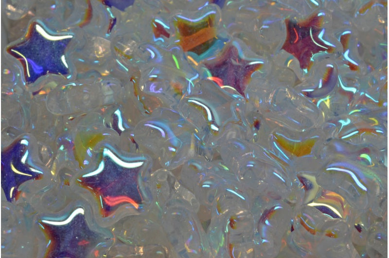 Flat Star Beads, Crystal Ab Full (2X Side) (00030-28703), Glass, Czech Republic