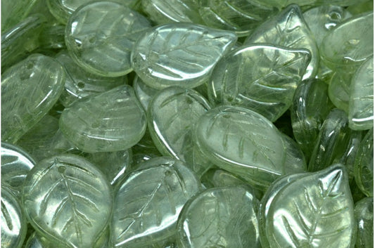 Apple Leaf Beads, Crystal Luster Green Full Coated (00030-14457), Glass, Czech Republic