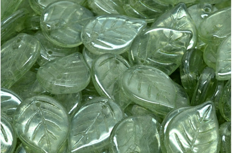 OUTLET 250g/50g Apple Leaf Beads, 18 x 13 mm, Crystal Luster Green Full Coated (00030-14457), Glass, Czech Republic