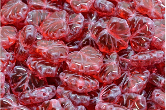 メープルリーフビーズ、透明ピンク（70010）、ガラス、チェコ共和国