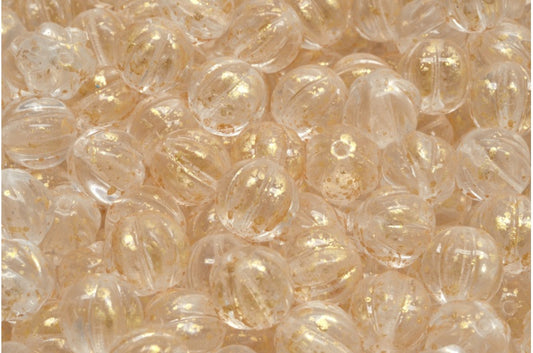 メロンビーズ、クリスタルゴールドスプラッシュ（00030-94401）、ガラス、チェコ共和国