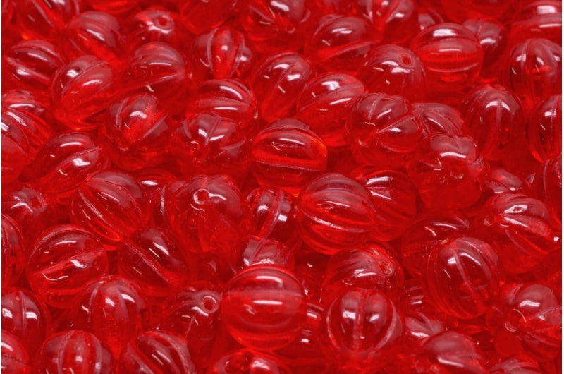 Melon Beads, Ruby Red (90080), Glass, Czech Republic
