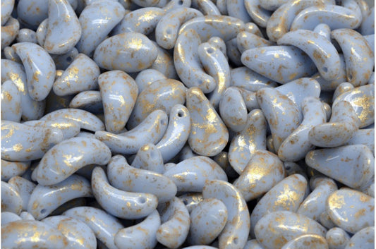 Curved Petal Beads, Light Blue Gold Splash (33000-94401), Glass, Czech Republic