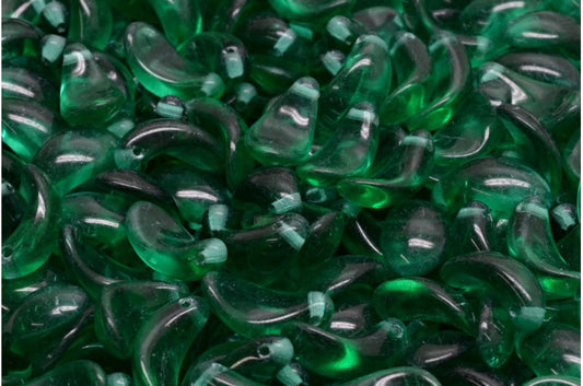 Curved Petal Beads, Transparent Green Emerald (50720), Glass, Czech Republic