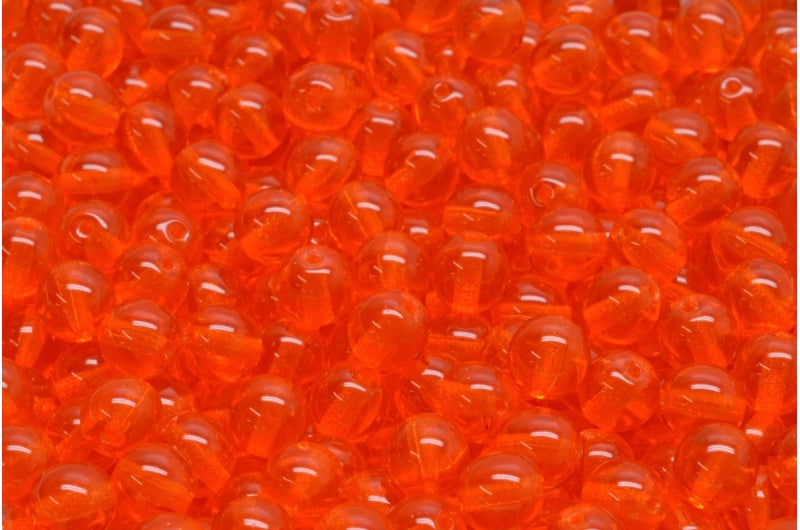 Round Druck Beads, Transparent Orange (90030), Glass, Czech Republic